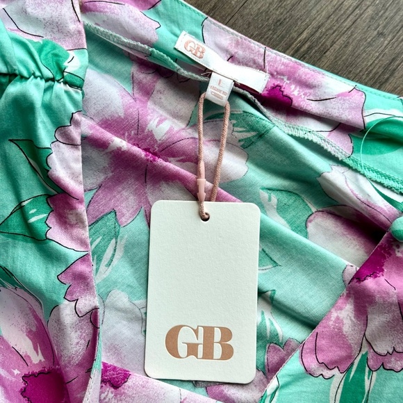 NWT GB Gianni Bini One Shoulder Floral Mini Dress Aqua Pink Side Cut Out  Size L - Picture 6 of 13